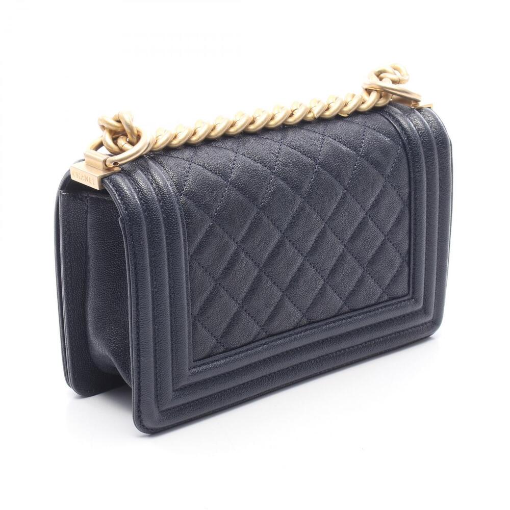 Chanel Boy Cowhide Bag Shoulder Calfskin Blue Navy Blue